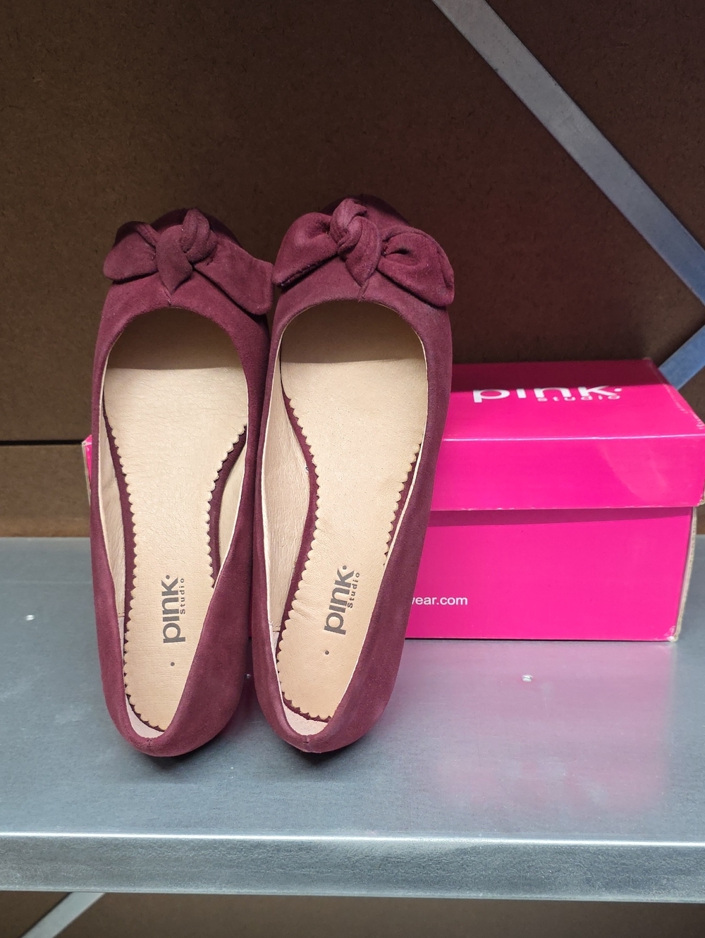 Vintage Deadstock Pink Studio Sabrina Women's Burgundy SuedeBow Ballet Flats
